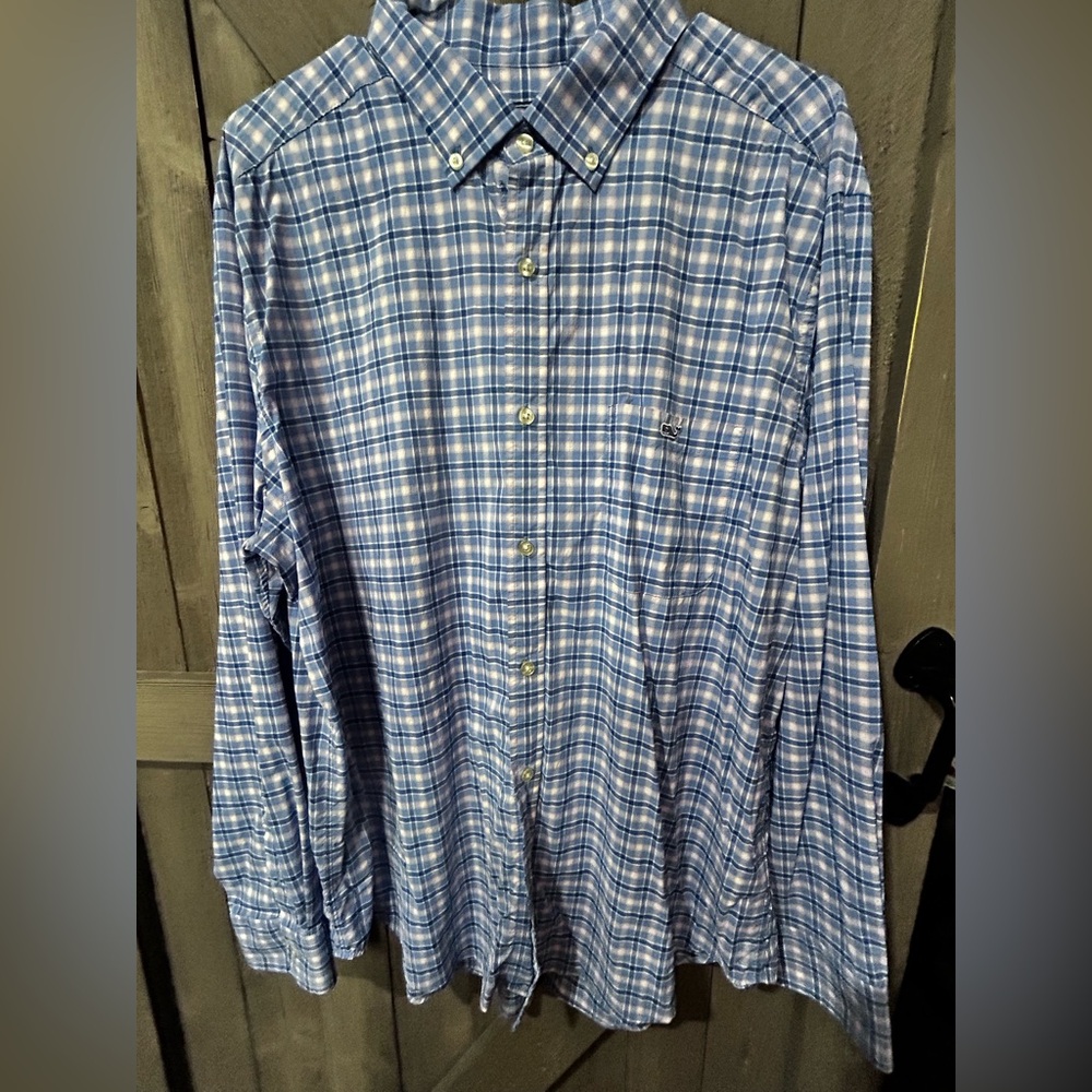 Men's Blue and Pink Plaid Shirt